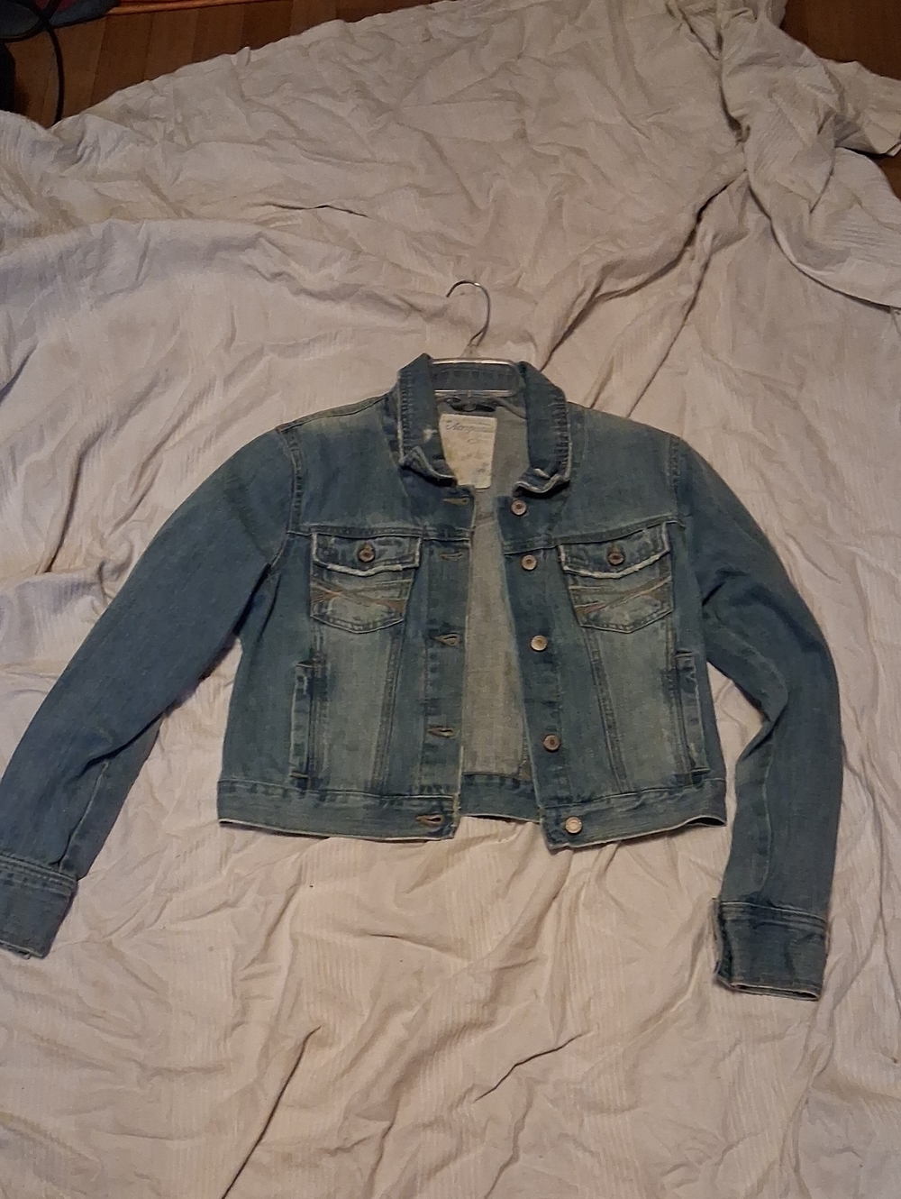 aeropostale jean jacket junior womens l denim coat just above waist fit
